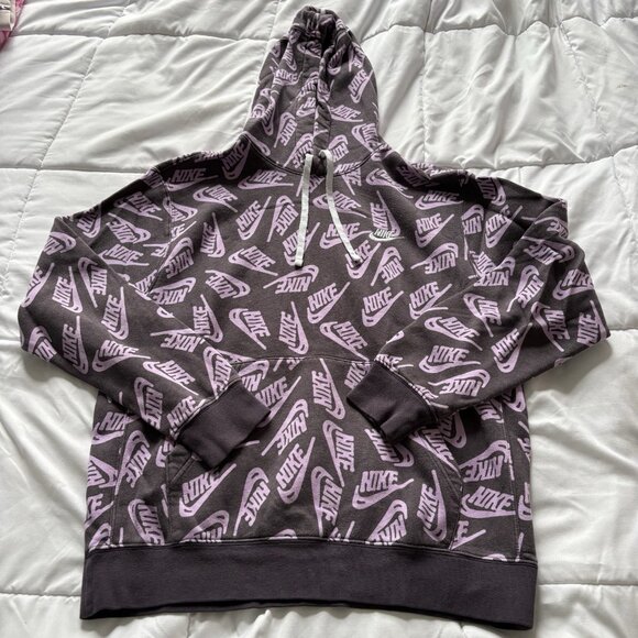 Nike Mens Size Medium Hoodie Hooded Sweatshirt Purple Swoosh Drawstring Pockets - Picture 1 of 7